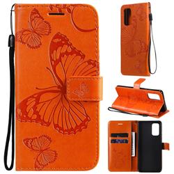 Embossing 3D Butterfly Leather Wallet Case for Samsung Galaxy A32 4G - Orange