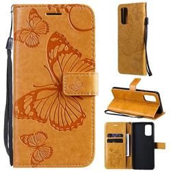 Embossing 3D Butterfly Leather Wallet Case for Samsung Galaxy A32 4G - Yellow