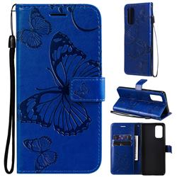 Embossing 3D Butterfly Leather Wallet Case for Samsung Galaxy A32 4G - Blue
