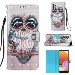 Sweet Gray Owl 3D Painted Leather Wallet Case for Samsung Galaxy A32 4G