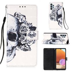 Skull Flower 3D Painted Leather Wallet Case for Samsung Galaxy A32 4G