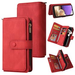 Luxury Multi-functional Zipper Wallet Leather Phone Case Cover for Samsung Galaxy A32 4G - Red