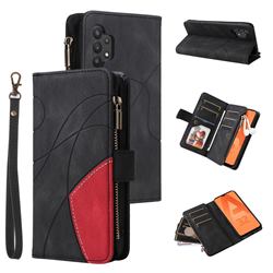Luxury Two-color Stitching Multi-function Zipper Leather Wallet Case Cover for Samsung Galaxy A32 4G - Black