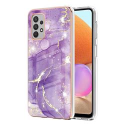 Fashion Purple Electroplated Gold Frame 2.0 Thickness Plating Marble IMD Soft Back Cover for Samsung Galaxy A32 4G