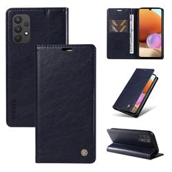 YIKATU Litchi Card Magnetic Automatic Suction Leather Flip Cover for Samsung Galaxy A32 4G - Navy Blue