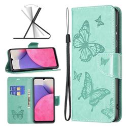 Embossing Double Butterfly Leather Wallet Case for Samsung Galaxy A33 5G - Green