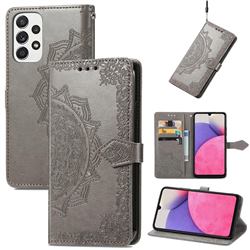 Embossing Imprint Mandala Flower Leather Wallet Case for Samsung Galaxy A33 5G - Gray