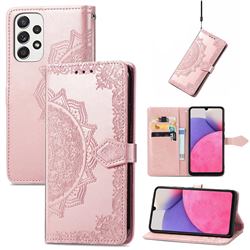 Embossing Imprint Mandala Flower Leather Wallet Case for Samsung Galaxy A33 5G - Rose Gold