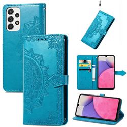 Embossing Imprint Mandala Flower Leather Wallet Case for Samsung Galaxy A33 5G - Blue