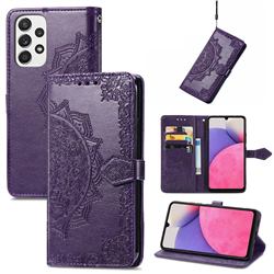 Embossing Imprint Mandala Flower Leather Wallet Case for Samsung Galaxy A33 5G - Purple