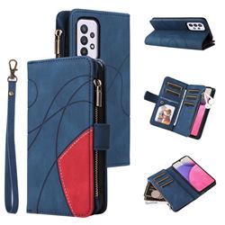 Luxury Two-color Stitching Multi-function Zipper Leather Wallet Case Cover for Samsung Galaxy A33 5G - Blue
