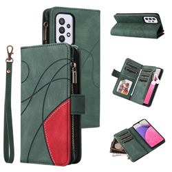 Luxury Two-color Stitching Multi-function Zipper Leather Wallet Case Cover for Samsung Galaxy A33 5G - Green