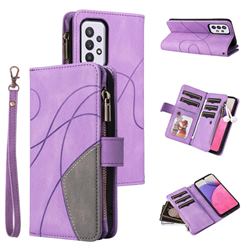 Luxury Two-color Stitching Multi-function Zipper Leather Wallet Case Cover for Samsung Galaxy A33 5G - Purple