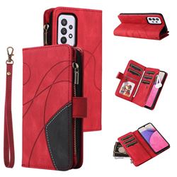 Luxury Two-color Stitching Multi-function Zipper Leather Wallet Case Cover for Samsung Galaxy A33 5G - Red