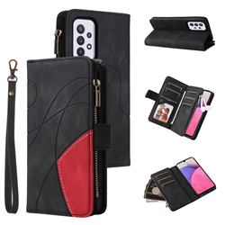 Luxury Two-color Stitching Multi-function Zipper Leather Wallet Case Cover for Samsung Galaxy A33 5G - Black