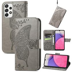 Embossing Mandala Flower Butterfly Leather Wallet Case for Samsung Galaxy A33 5G - Gray