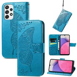 Embossing Mandala Flower Butterfly Leather Wallet Case for Samsung Galaxy A33 5G - Blue