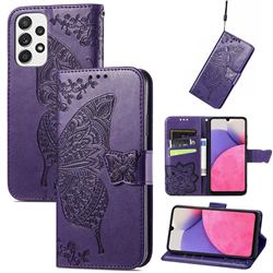 Embossing Mandala Flower Butterfly Leather Wallet Case for Samsung Galaxy A33 5G - Dark Purple