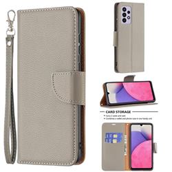 Classic Luxury Litchi Leather Phone Wallet Case for Samsung Galaxy A33 5G - Gray
