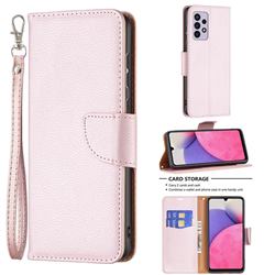 Classic Luxury Litchi Leather Phone Wallet Case for Samsung Galaxy A33 5G - Golden