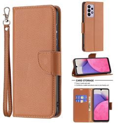 Classic Luxury Litchi Leather Phone Wallet Case for Samsung Galaxy A33 5G - Brown