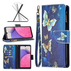 Golden Butterflies Binfen Color BF03 Retro Zipper Leather Wallet Phone Case for Samsung Galaxy A33 5G