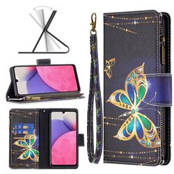 Golden Shining Butterfly Binfen Color BF03 Retro Zipper Leather Wallet Phone Case for Samsung Galaxy A33 5G