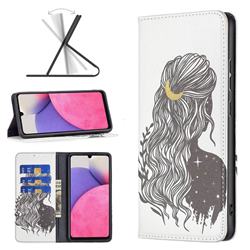 Girl with Long Hair Slim Magnetic Attraction Wallet Flip Cover for Samsung Galaxy A33 5G