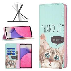 Hand Up Cat Slim Magnetic Attraction Wallet Flip Cover for Samsung Galaxy A33 5G