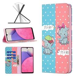 Elephant Boy and Girl Slim Magnetic Attraction Wallet Flip Cover for Samsung Galaxy A33 5G
