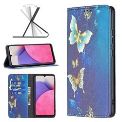 Gold Butterfly Slim Magnetic Attraction Wallet Flip Cover for Samsung Galaxy A33 5G