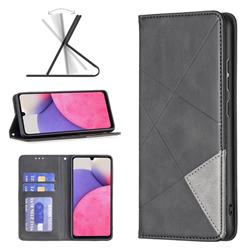 Prismatic Slim Magnetic Sucking Stitching Wallet Flip Cover for Samsung Galaxy A33 5G - Black