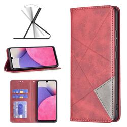 Prismatic Slim Magnetic Sucking Stitching Wallet Flip Cover for Samsung Galaxy A33 5G - Red