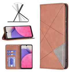 Prismatic Slim Magnetic Sucking Stitching Wallet Flip Cover for Samsung Galaxy A33 5G - Brown