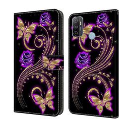 Purple Flower Butterfly Crystal PU Leather Protective Wallet Case Cover for Samsung Galaxy A33 5G