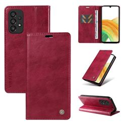 YIKATU Litchi Card Magnetic Automatic Suction Leather Flip Cover for Samsung Galaxy A33 5G - Wine Red