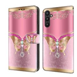 Pink Diamond Butterfly Crystal PU Leather Protective Wallet Case Cover for Samsung Galaxy A34 5G