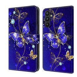 Blue Diamond Butterfly Crystal PU Leather Protective Wallet Case Cover for Samsung Galaxy A34 5G