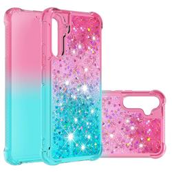 Rainbow Gradient Liquid Glitter Quicksand Sequins Phone Case for Samsung Galaxy A34 5G - Pink Blue