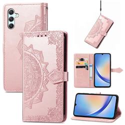 Embossing Imprint Mandala Flower Leather Wallet Case for Samsung Galaxy A34 5G - Rose Gold