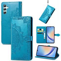 Embossing Imprint Mandala Flower Leather Wallet Case for Samsung Galaxy A34 5G - Blue