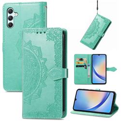 Embossing Imprint Mandala Flower Leather Wallet Case for Samsung Galaxy A34 5G - Green