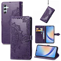 Embossing Imprint Mandala Flower Leather Wallet Case for Samsung Galaxy A34 5G - Purple