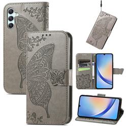 Embossing Mandala Flower Butterfly Leather Wallet Case for Samsung Galaxy A34 5G - Gray