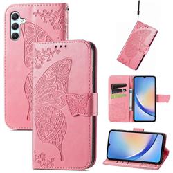 Embossing Mandala Flower Butterfly Leather Wallet Case for Samsung Galaxy A34 5G - Pink