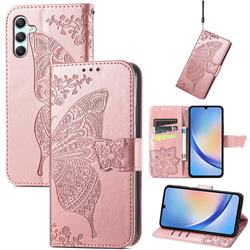Embossing Mandala Flower Butterfly Leather Wallet Case for Samsung Galaxy A34 5G - Rose Gold