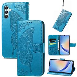 Embossing Mandala Flower Butterfly Leather Wallet Case for Samsung Galaxy A34 5G - Blue