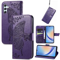 Embossing Mandala Flower Butterfly Leather Wallet Case for Samsung Galaxy A34 5G - Dark Purple