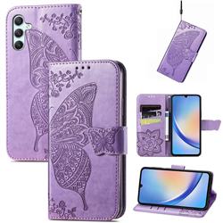 Embossing Mandala Flower Butterfly Leather Wallet Case for Samsung Galaxy A34 5G - Light Purple