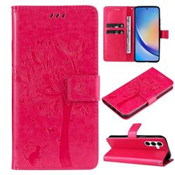 Embossing Butterfly Tree Leather Wallet Case for Samsung Galaxy A35 5G - Rose
